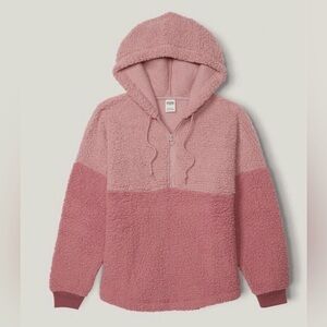 Victoria secret Pink Varsity Sherpa Half Zip Pullover Hoodie Color Pink Size
